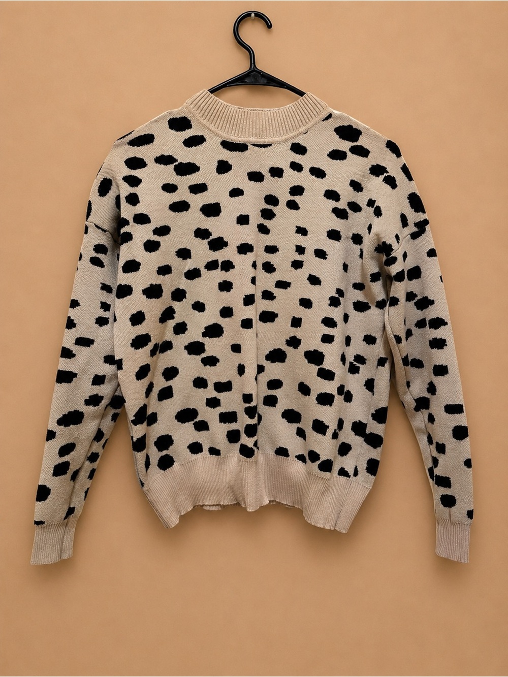 miami Black Spot Print Beige Crewneck Sweater